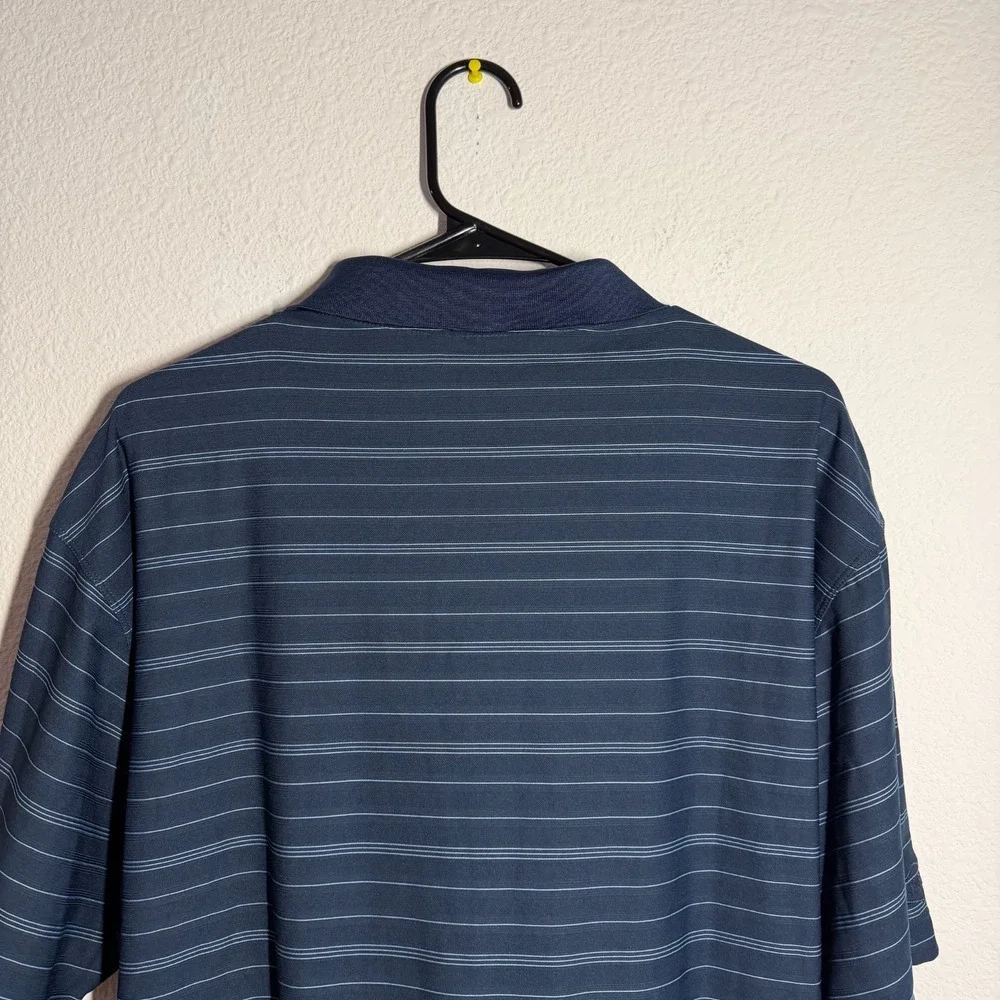 Nike Fit Dry Golf Polo Shirt Mens XL Navy‎ Blue Striped Logo Performance Tennis